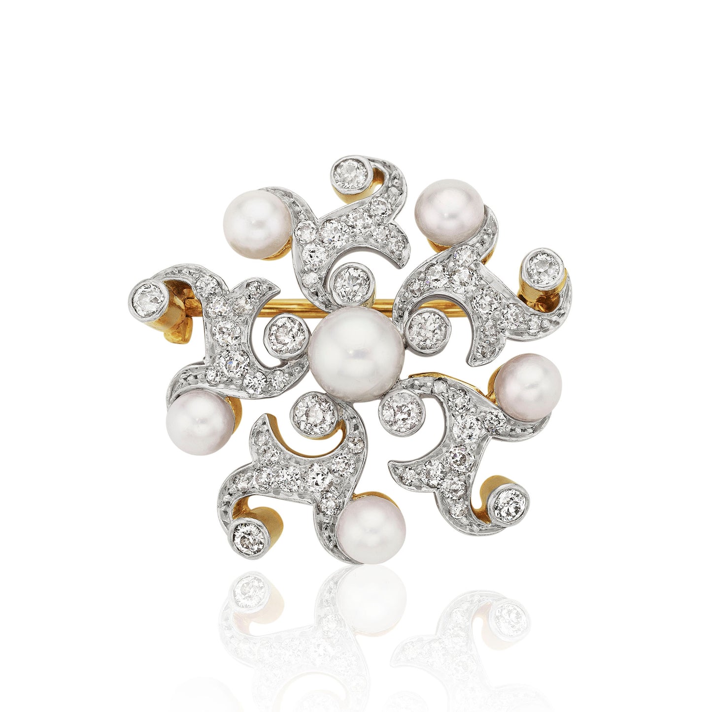 Macklowe Gallery Antique Tiffany & Co. Natural Pearl and Diamond Brooch