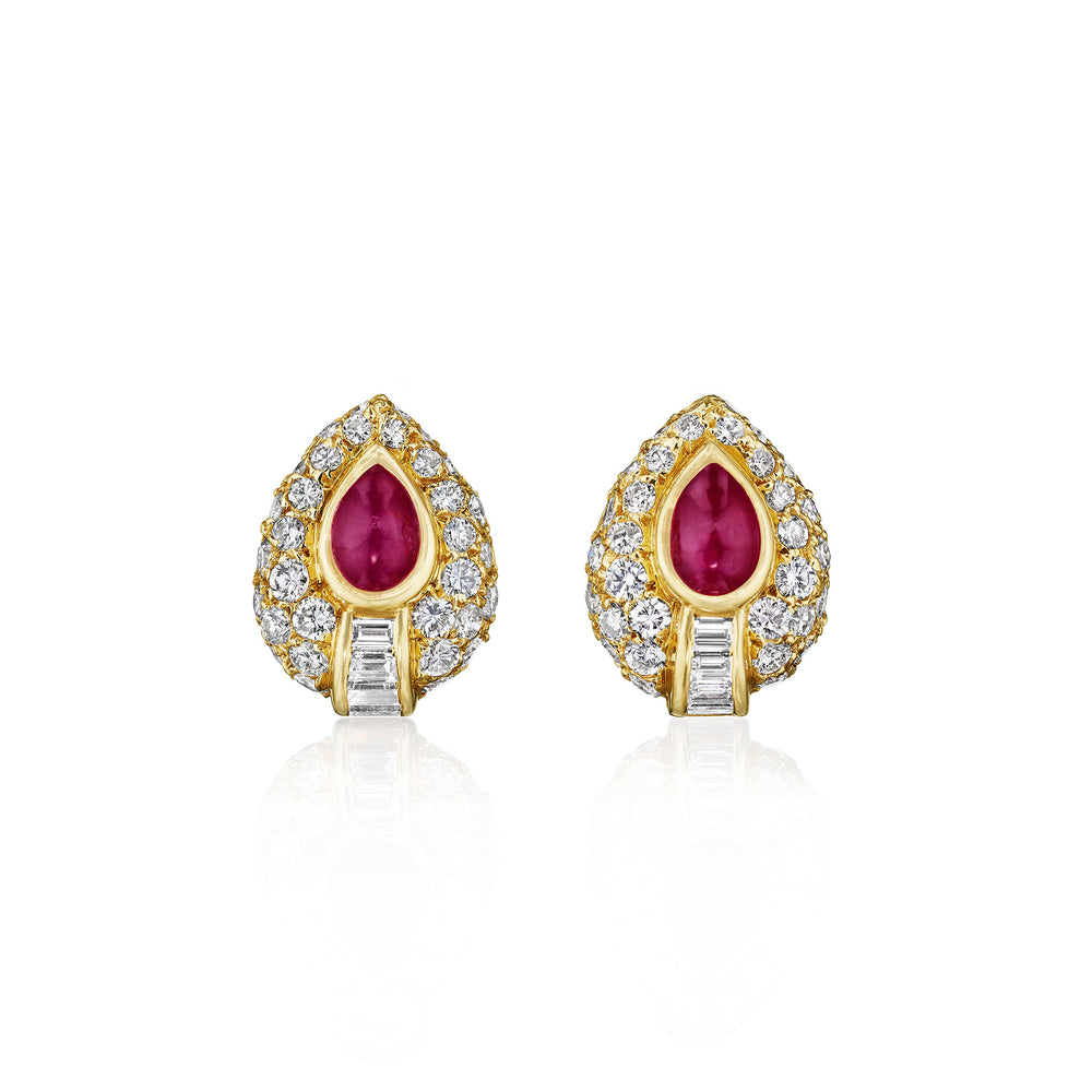 Macklowe Gallery Cartier Paris Ruby and Diamond Clip Earrings