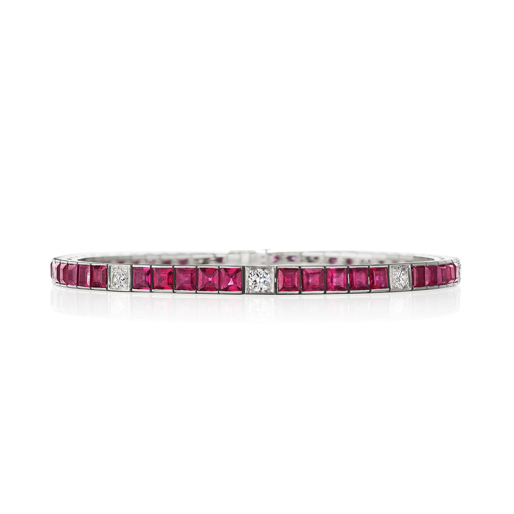 Macklowe Gallery Mid Century Ruby and Diamond Line Bracelet