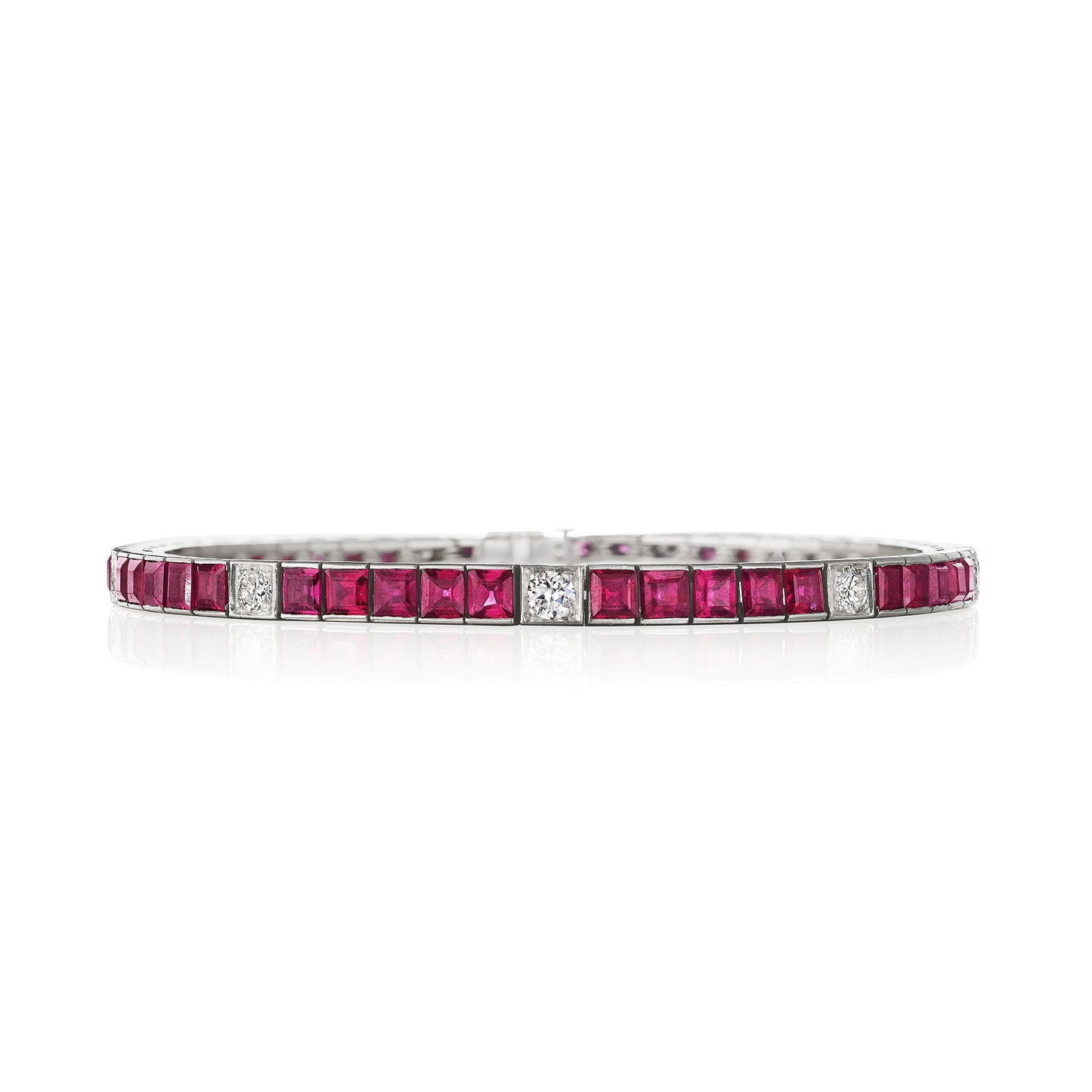 Macklowe Gallery Mid Century Ruby and Diamond Line Bracelet