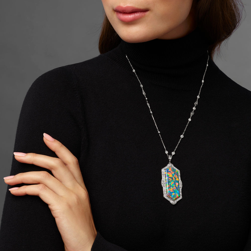 Macklowe Gallery J.E Caldwell & Co. Art Deco Black Opal Necklace