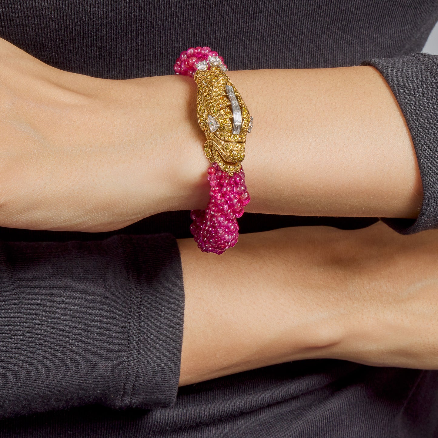 Macklowe Gallery Cartier Paris Diamond and Ruby Chimera Head Bracelet