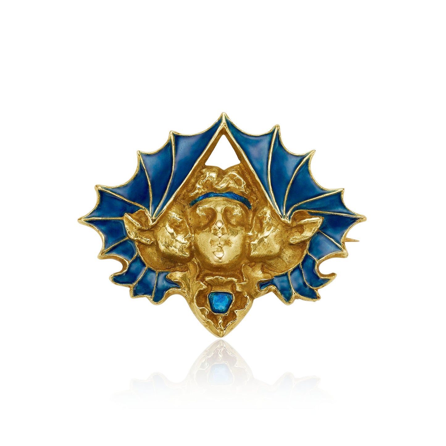 Macklowe Gallery René Lalique Art Nouveau 18K Gold and Enamel Bat Brooch