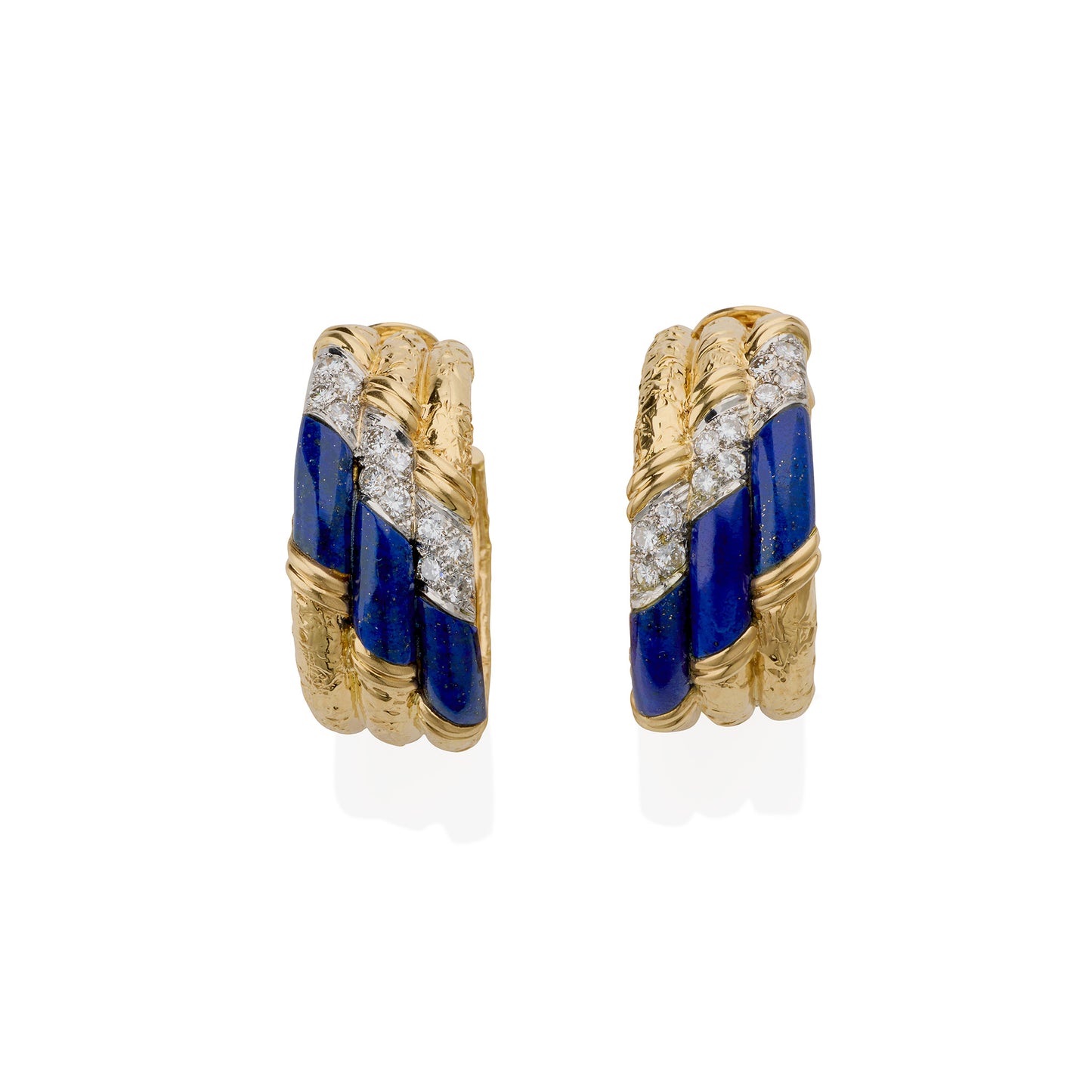Macklowe Gallery Van Cleef & Arpels Mid-century Lapis and Diamond Hoop Earrings