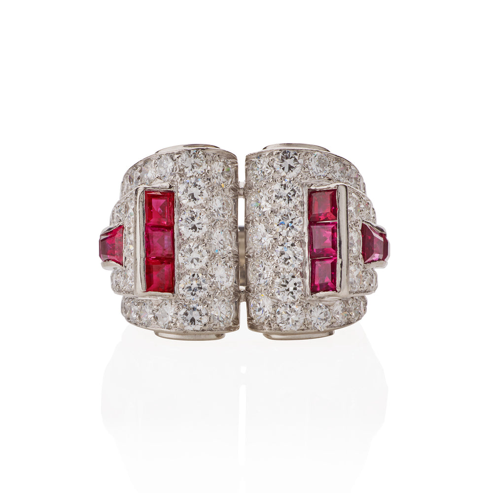 Macklowe Gallery Art Moderne Platinum, Ruby and Diamond Ring