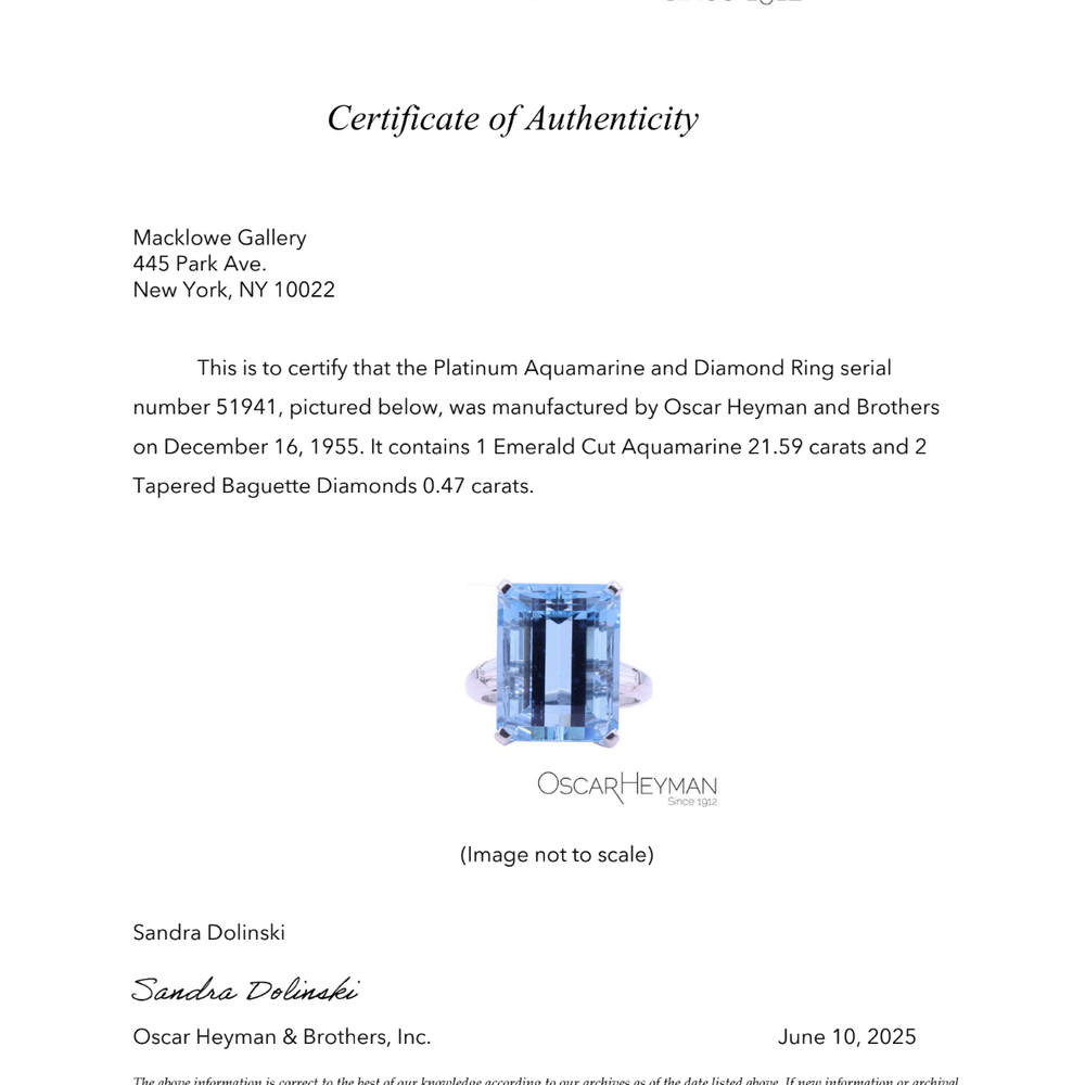 
                      
                        Macklowe Gallery Oscar Heyman Aquamarine and Diamond Ring
                      
                    