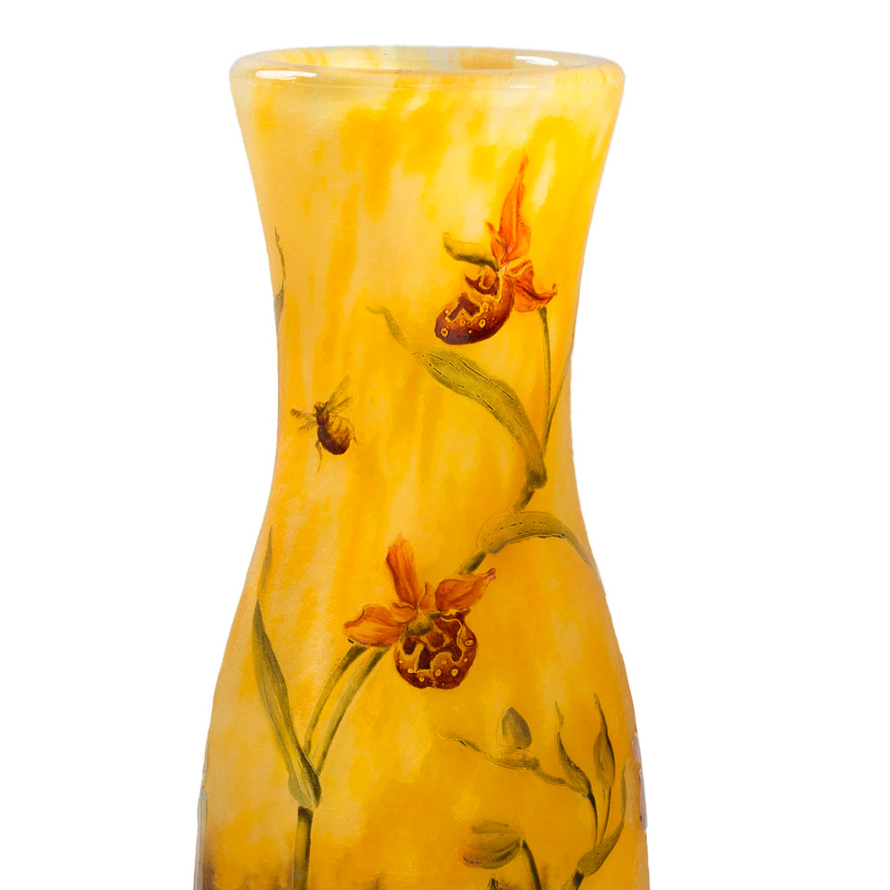 Macklowe Gallery Daum Nancy Enameled and Etched Orchid Landscape Glass Vase 