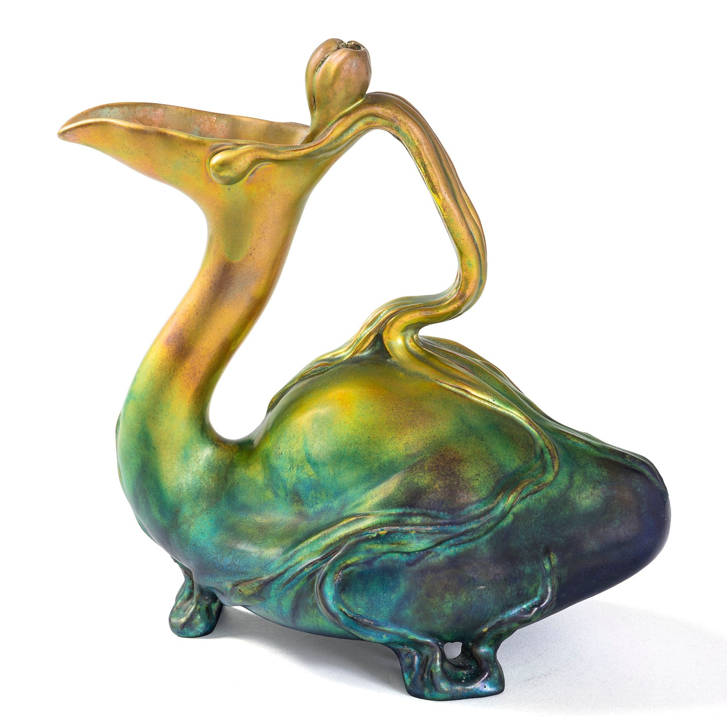Macklowe Gallery Zsolnay "Goose and Tulip" Glazed Ceramic Ewer