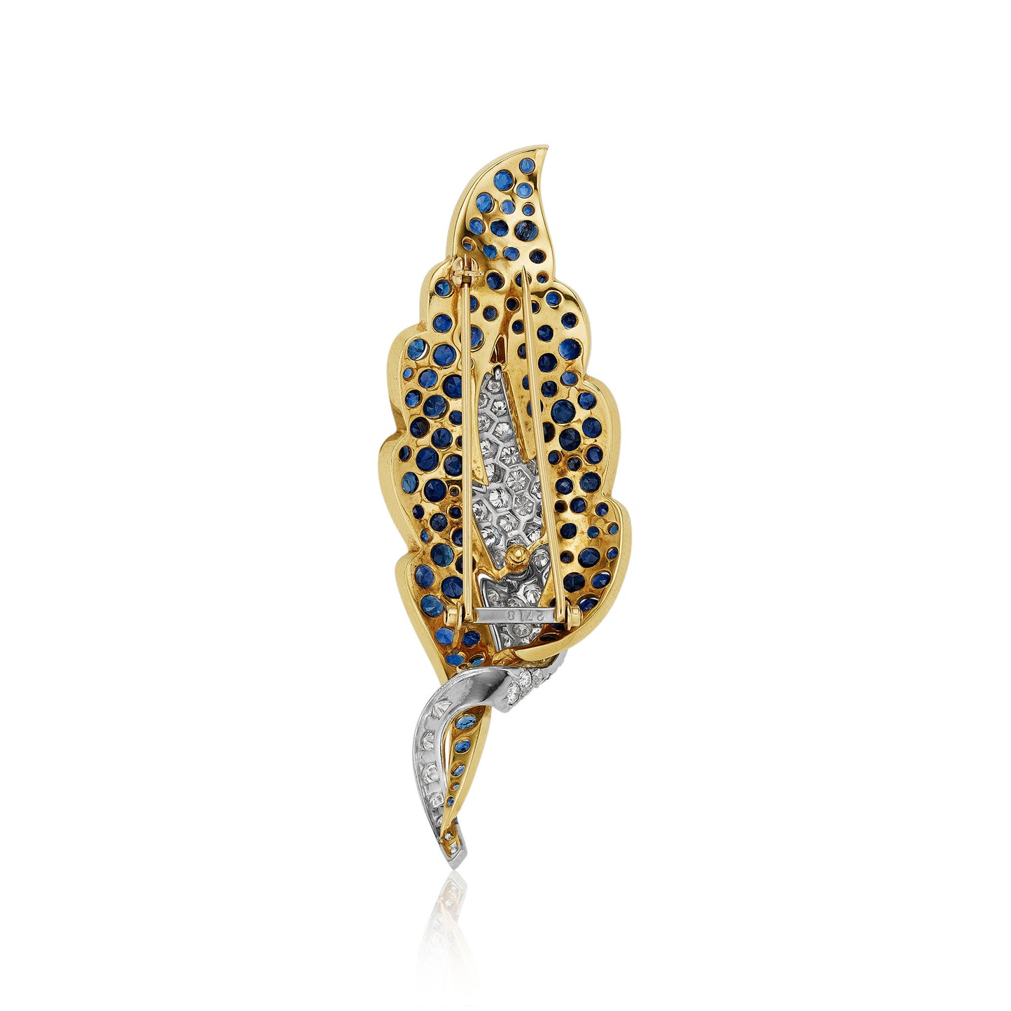 Macklowe Gallery Mid-Century Sapphire Leaf Brooch