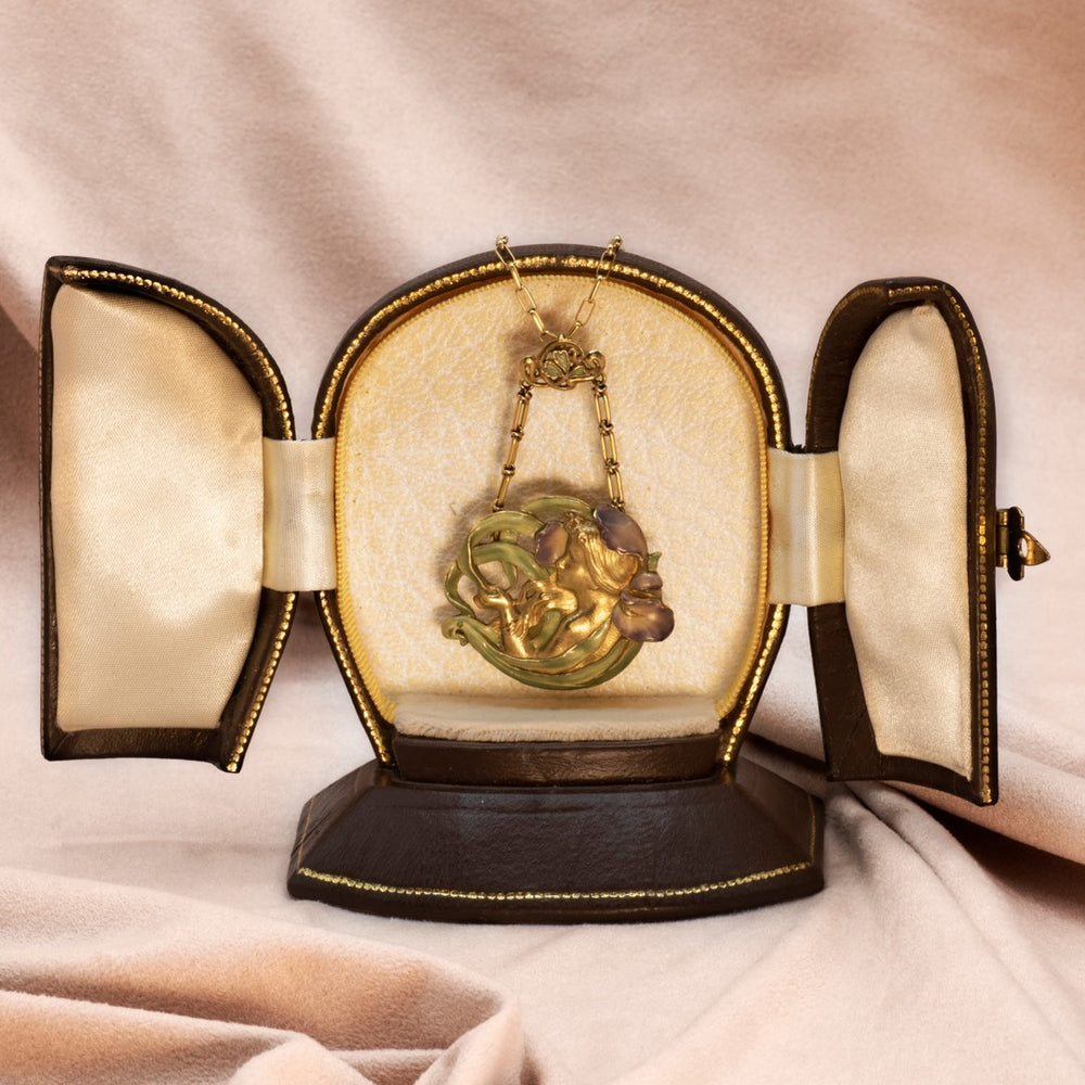 
                      
                        Macklowe Gallery André Rambour "Femme-Fleur" Enamel Gold Pendant
                      
                    