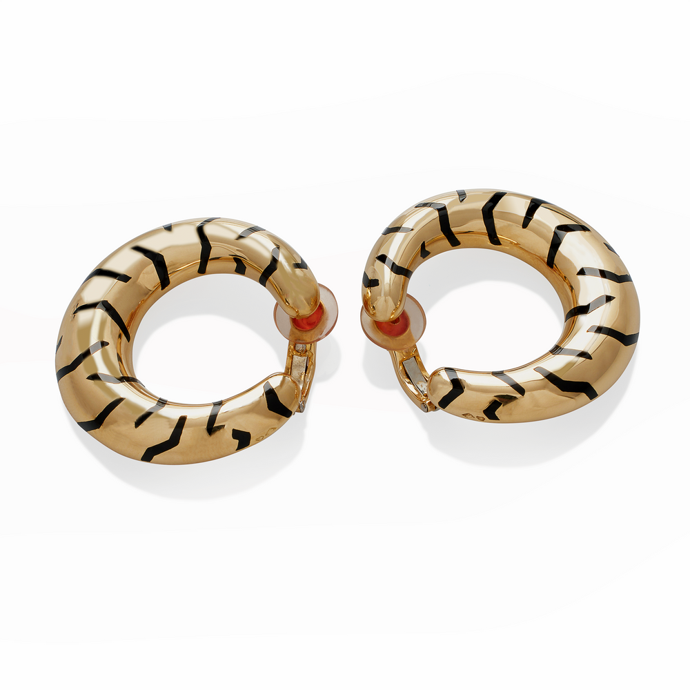 
                      
                        Macklowe Gallery Cartier Paris Tiger Stripe Hoop Earrings 
                      
                    
