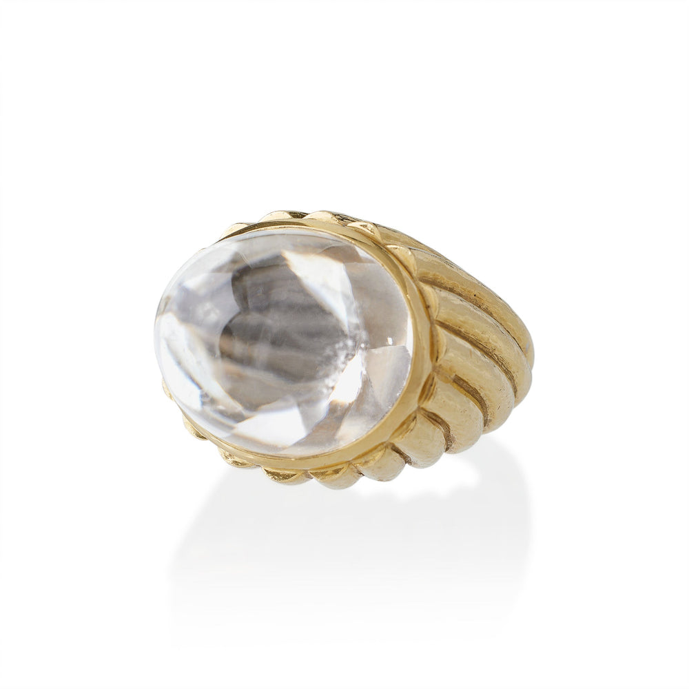 
                      
                        Macklowe Gallery David Webb Rock Crystal and Hammered Gold Bombé Ring
                      
                    