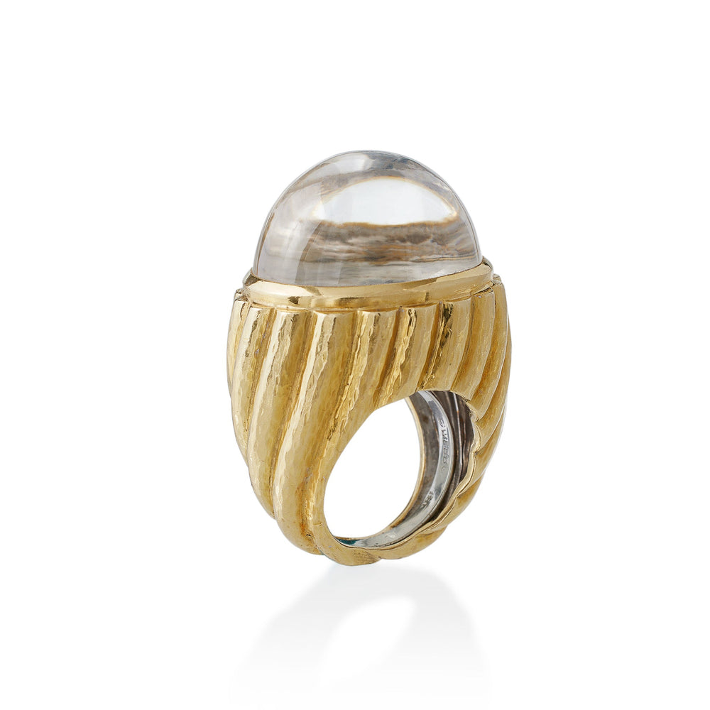 
                      
                        Macklowe Gallery David Webb Rock Crystal and Hammered Gold Bombé Ring
                      
                    