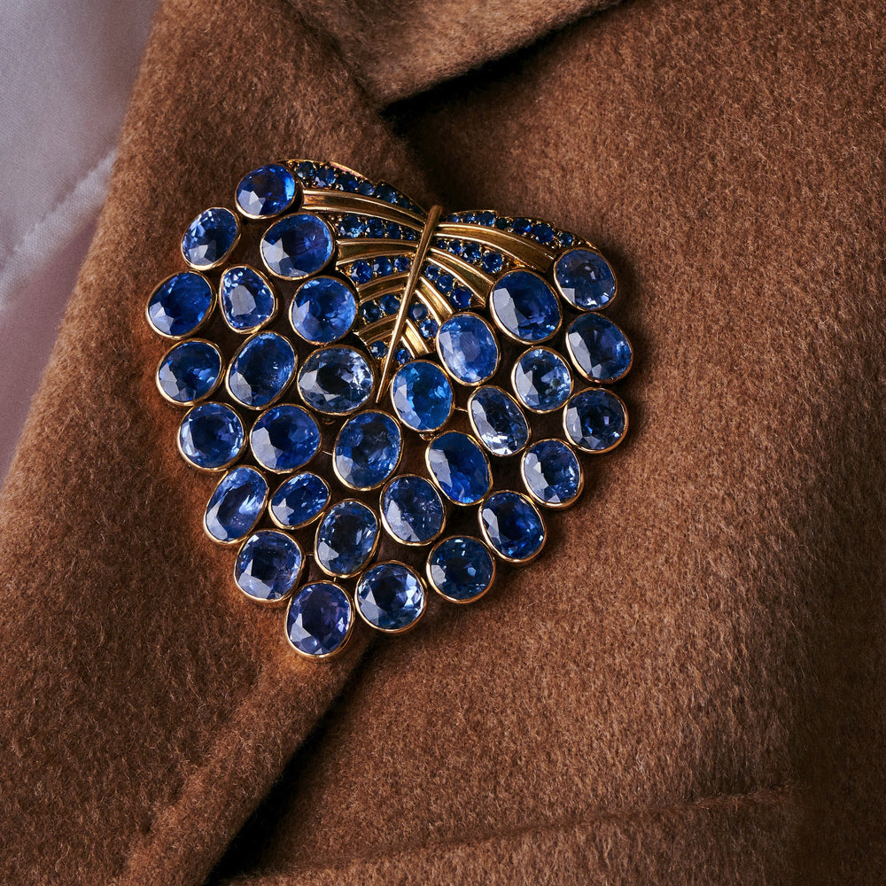 
                      
                        Macklowe Gallery René Boivin Sapphire “Feuille” Brooch
                      
                    