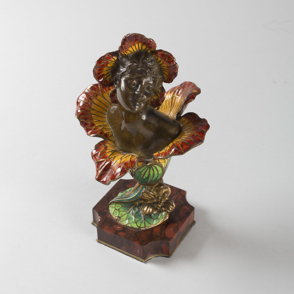 
                      
                        Macklowe Gallery Henri Godet Enameled Bronze "Femme Fleur" Sculpture
                      
                    